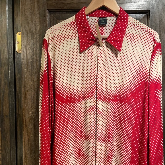 Gaultier Spring 1996 Red Beige Trompe l’oeil Torso Print Shirt - Picture 1 of 6
